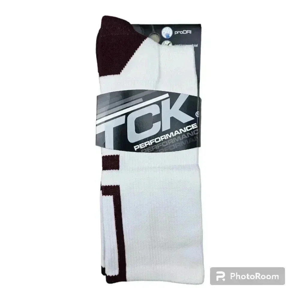 TCK Twin City Adult Crew Baseline Socks White & Maroon #BBPC3 Large NWT